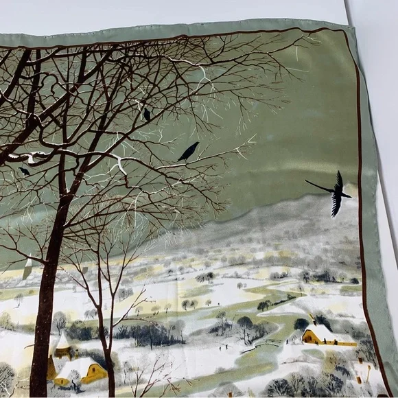 Silk Scarf Pieter Bruegel Hunters In The Snow Square Nature Winter Handmade Read - Picture 7 of 12